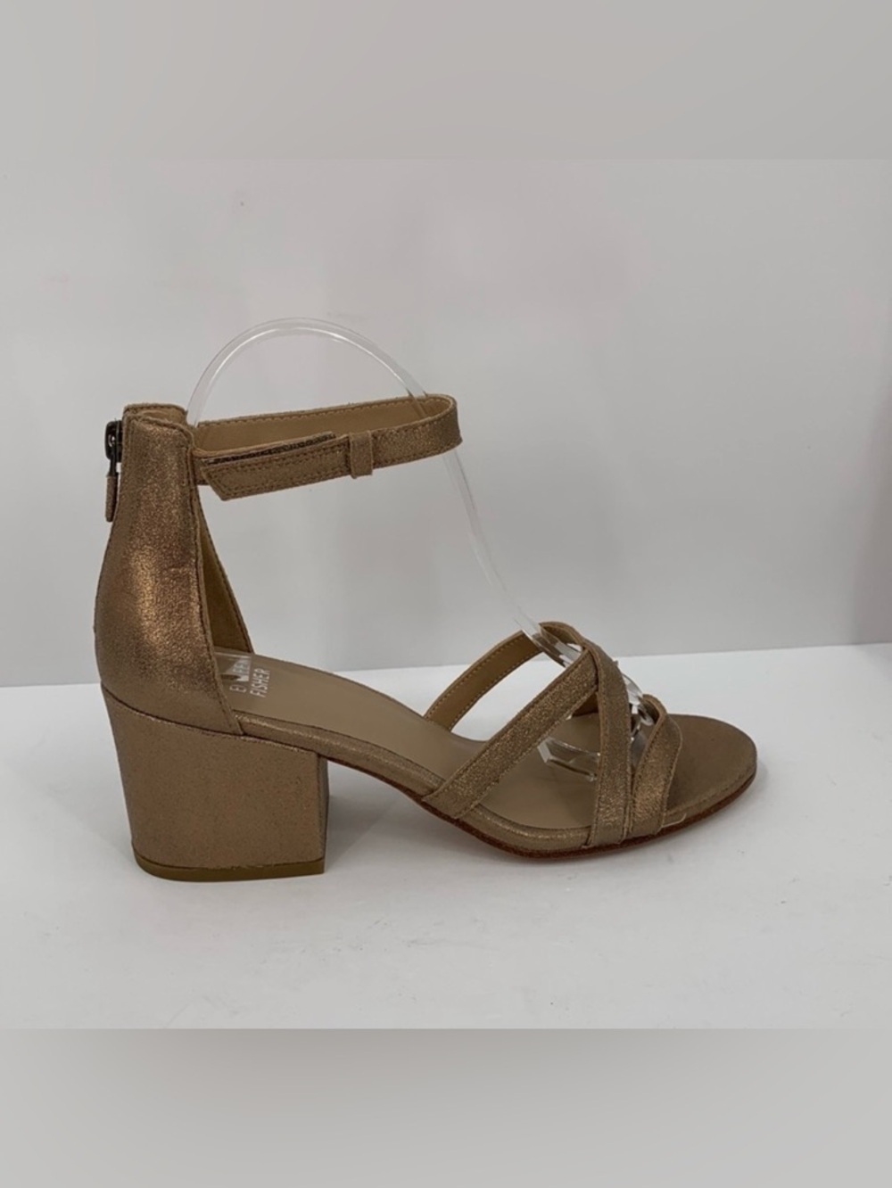 Eileen Fisher Jazzy Block Heel Sandal Gold sparkle strappy ankle strap new 7.5